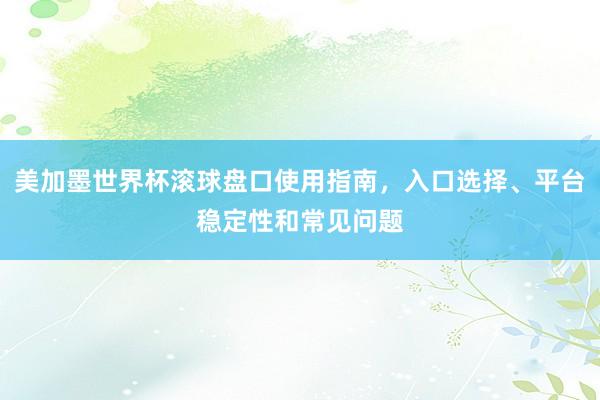 美加墨世界杯滚球盘口使用指南，入口选择、平台稳定性和常见问题